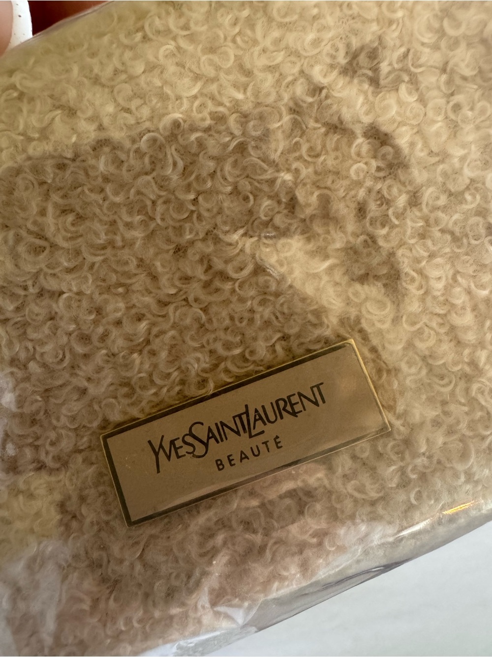 NEW Yves Saint Laurent Beauté Teddy Sherpa Cosmetic Bag Pouch gold tone GWP